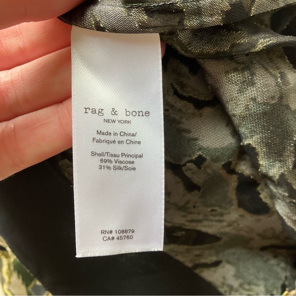 Rag & Bone Gia Camouflage-print Devoré-satin Silk Top In Green Multi size XS - Picture 9 of 9